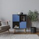 image 2 of Black 4-Cube Storage Unit with 2 Wooden Doors and Legs | Blue | Blue & Beech | 1