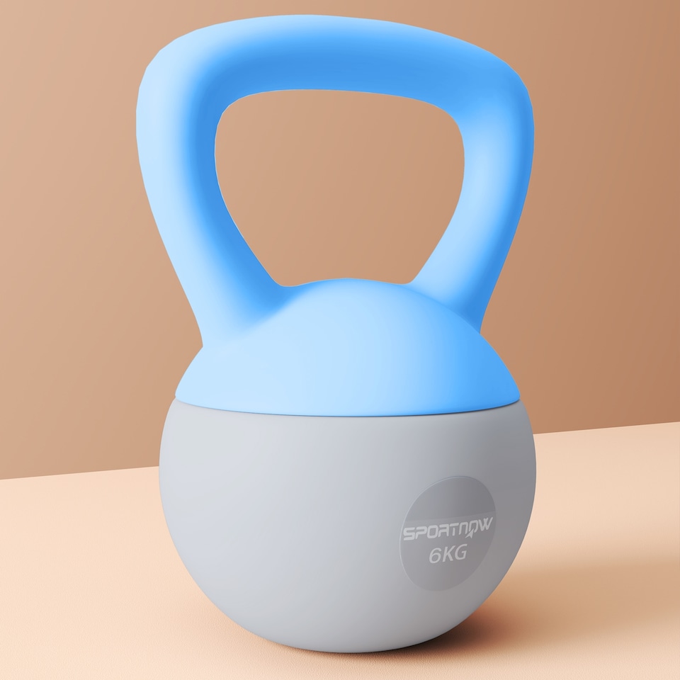 image 1 of SPORTNOW 6KG Kettlebell w/ Soft Body, Non-Slip Handle, Light Blue and Grey | Blue | Light Blue and Grey