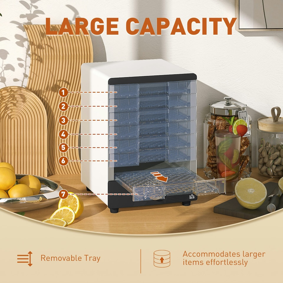 image 1 of HOMCOM Food Dehydrator with 7 Tray, for Fruit, Meat, White