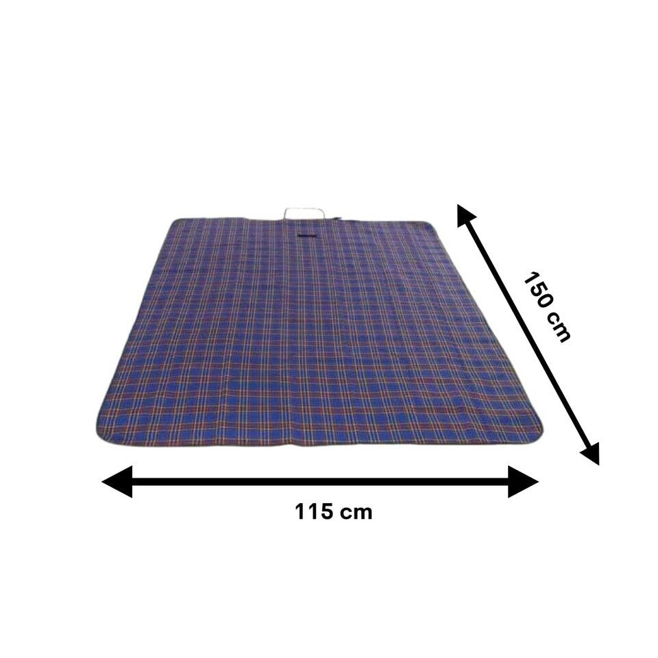 image 1 of Marco Paul Blue Chequered Picnic Blanket 150cm Blue