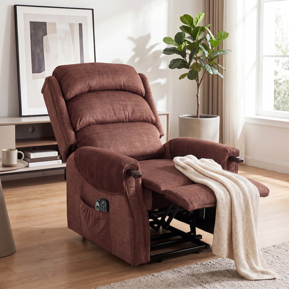 image 1 of HOMCOM Power Lift Recliner Chair with Vibration and Heat, Wood Grip