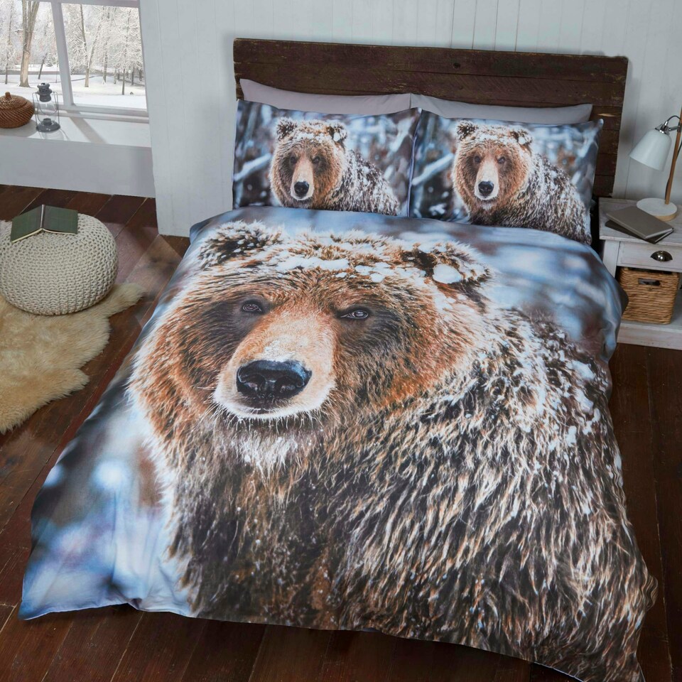 image 1 of Big Bear Polycotton Duvet Cover Set with Pillowcase Double Multi | Double