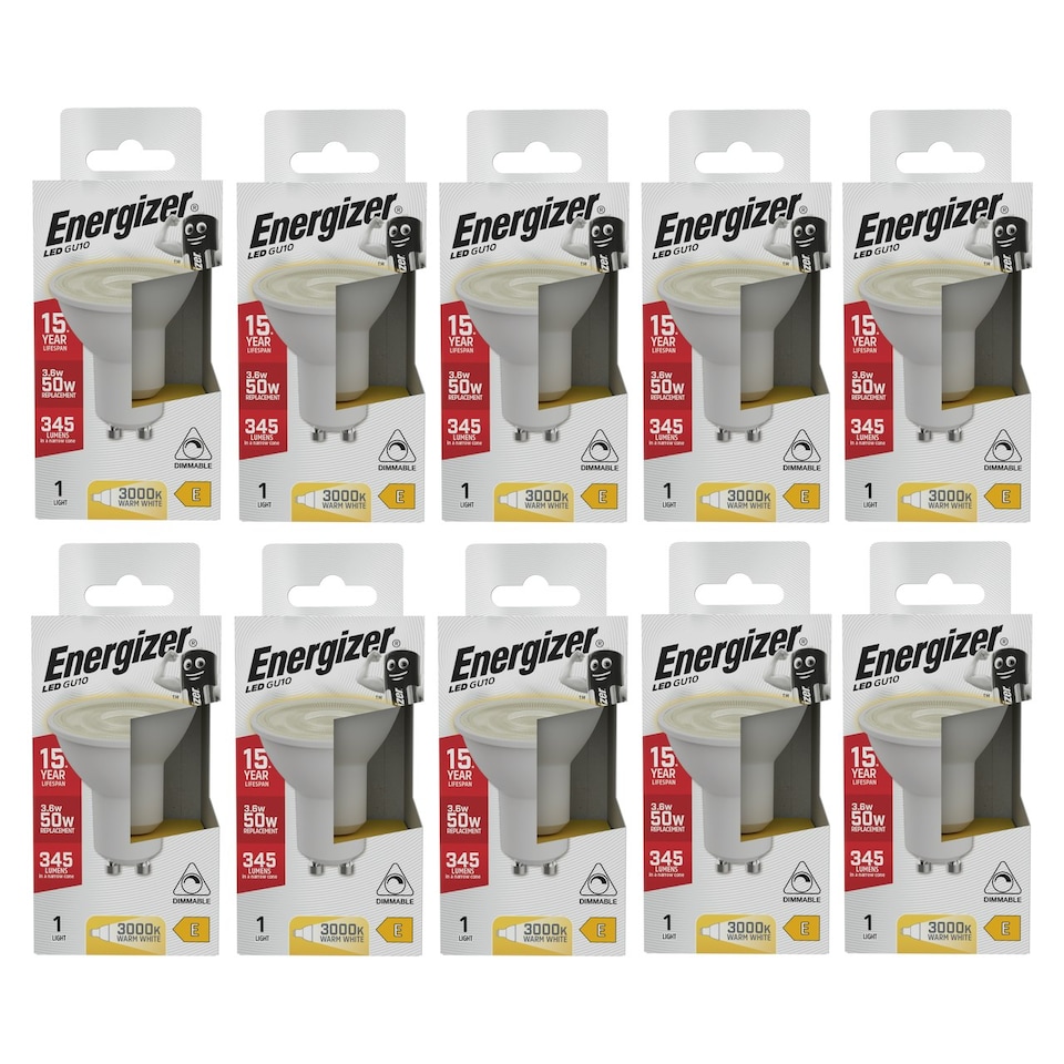 image 1 of Energizer LED GU10 345lm 3.6W 3000K (Warm White) Dimmable Light Bulb - Pack of 10