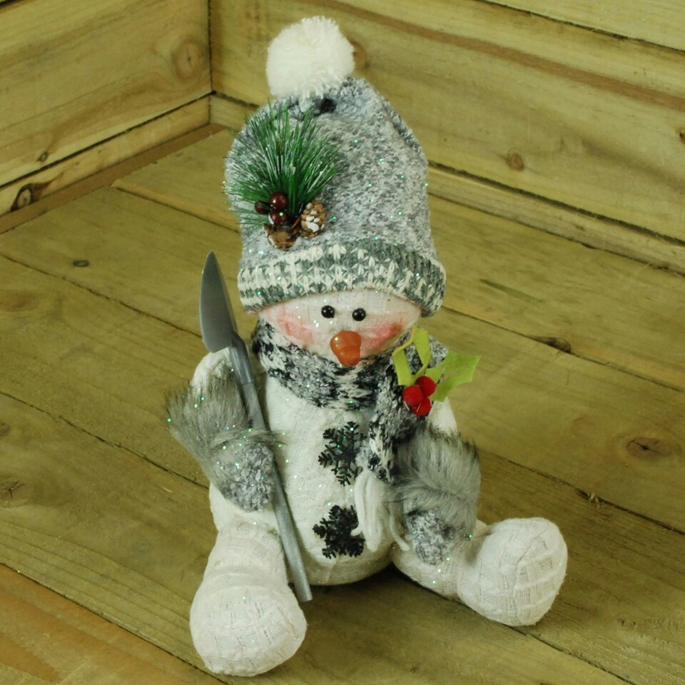 image 1 of 30cm Christmas Indoor Grey Sitting Snowman - Spade