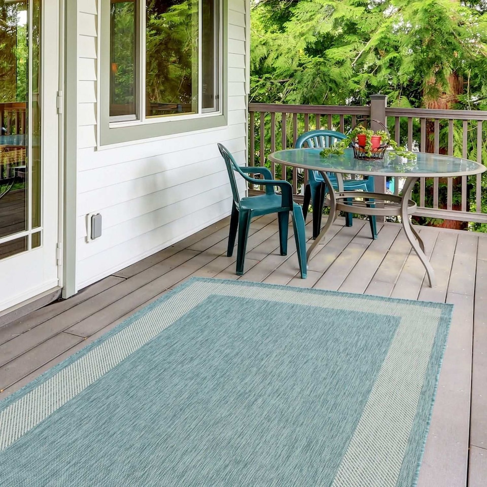 image 1 of The Rugs Outdoor Indoor Bordered Garden Patio Rug Weather Resistant | 200