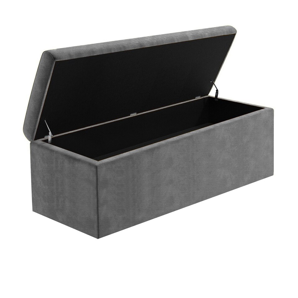 image 1 of 90cm Large Plain Safar Storage Ottoman Box, Dark Grey Naples Upholstered Deep Storage Ottoman End of Bed Bench
