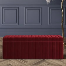 137cm Wide Lux Ottoman Storage Box, Red Velvet Upholstered Full Striped Storage Ottoman Box