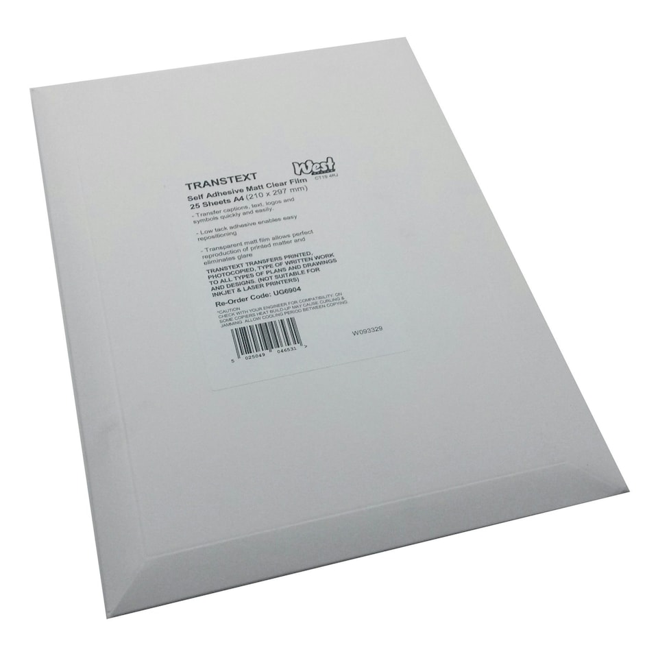 West Design Transtext Self-Adhesive Film 25 Sheets Clear A4 Ref 244110
