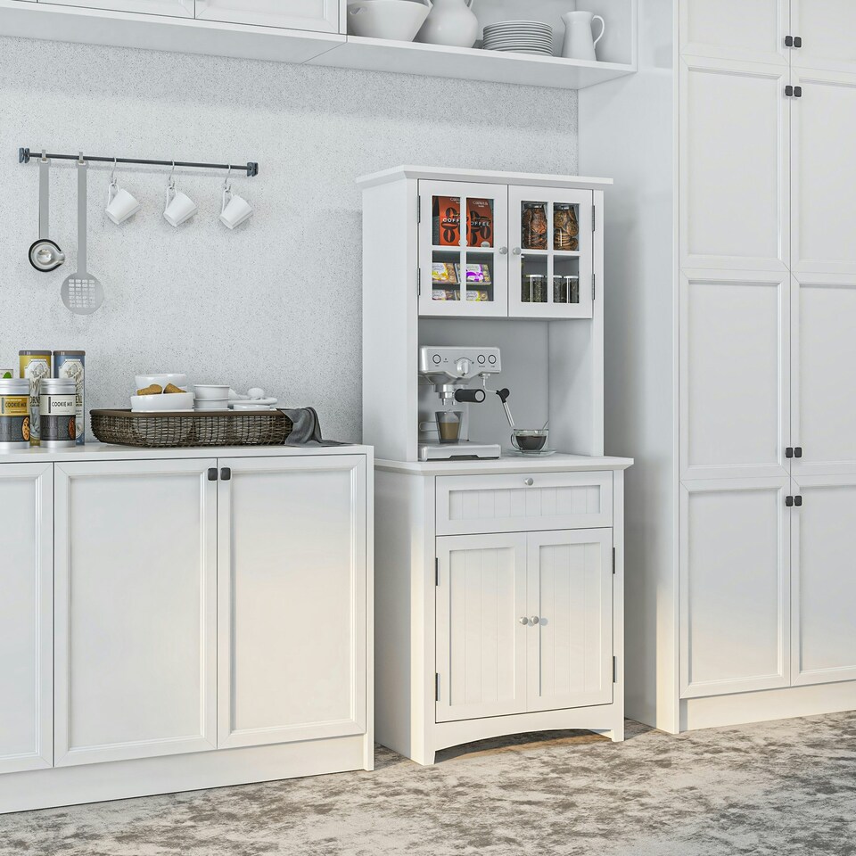 image 1 of HOMCOM Kitchen Storage Cupboard w/ Microwave Drawer for Dining Room, White