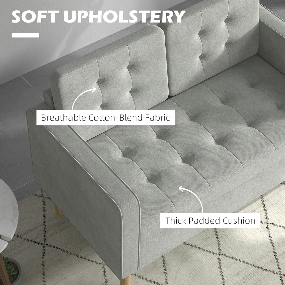 image 1 of HOMCOM Compact Loveseat Sofa 2 Seater Sofa with Wood Legs, Light Grey