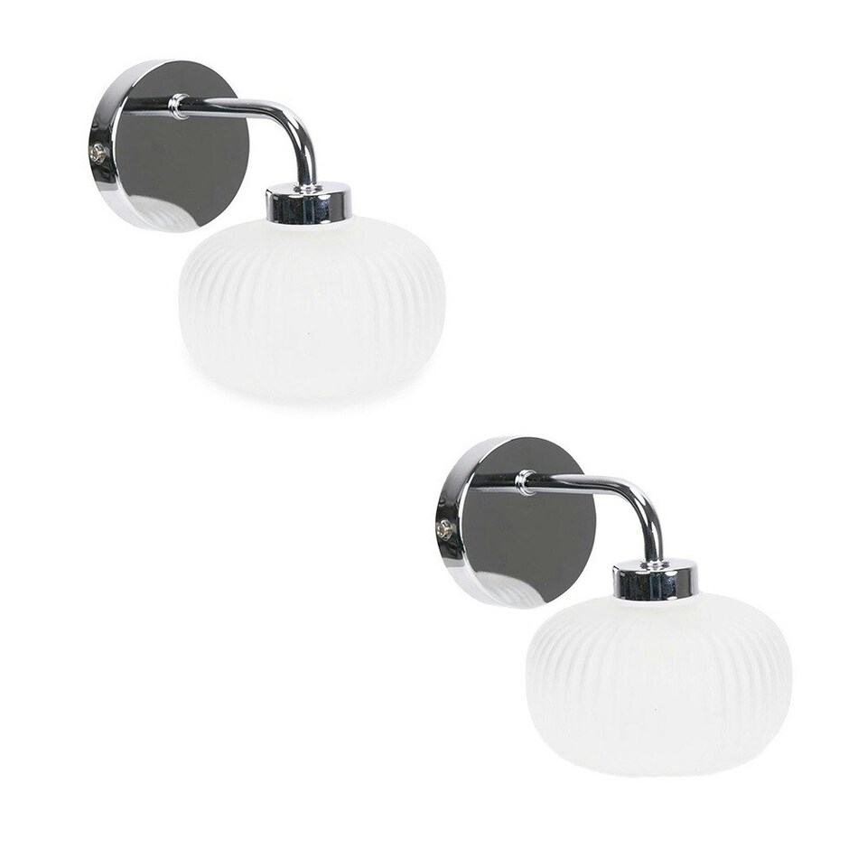 image 1 of ValueLights Amaia Pair of Polished Chrome IP44 Single Frosted Ribbed Glass Wall Lights