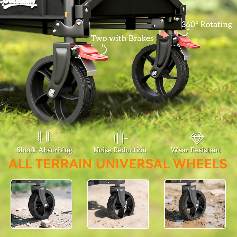 image 1 of Outsunny Folding Trolley on Wheels, Garden Cart with Openable Sides, Black