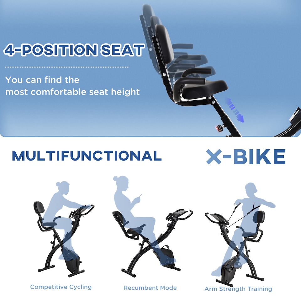 image 1 of HOMCOM 2-In-1 Folding Exercise Bike with 8-Level Magnetic Resistance Black