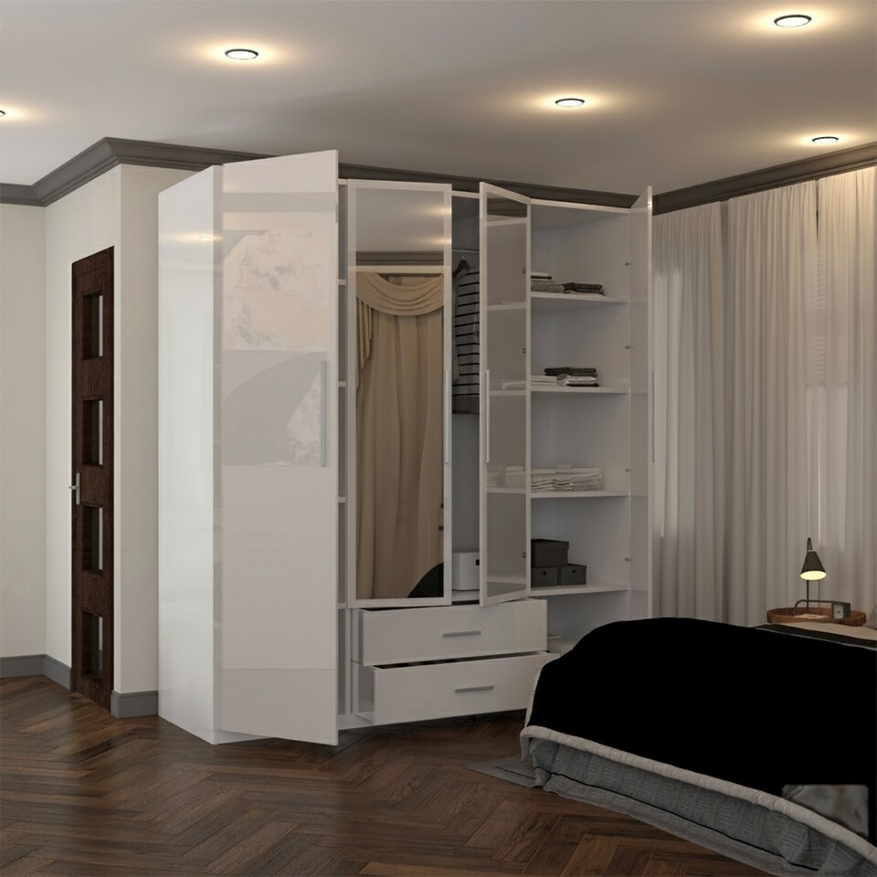 image 1 of Sliding Wardrobes 4U High Gloss Wardrobe Range with Mirror and Silver Handles - 2 3 or 4 Door Sizes White Black or Grey Finish | White | White 160cm
