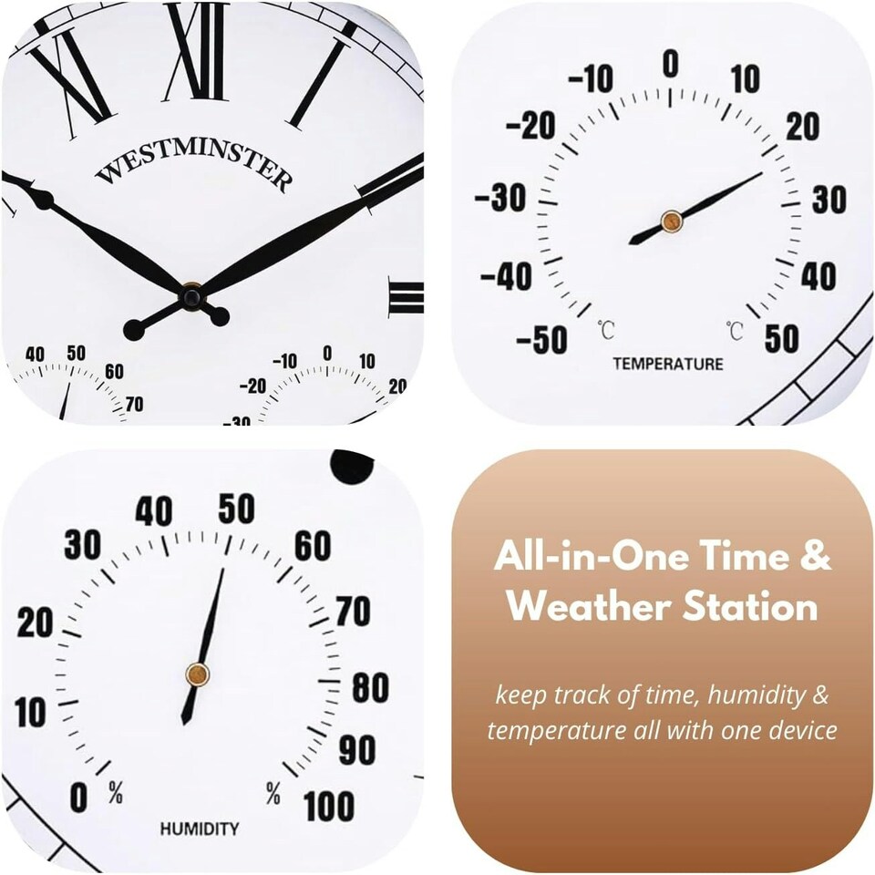 image 1 of Marco Paul 38cm Gold Wall Clock and Thermometer Gold
