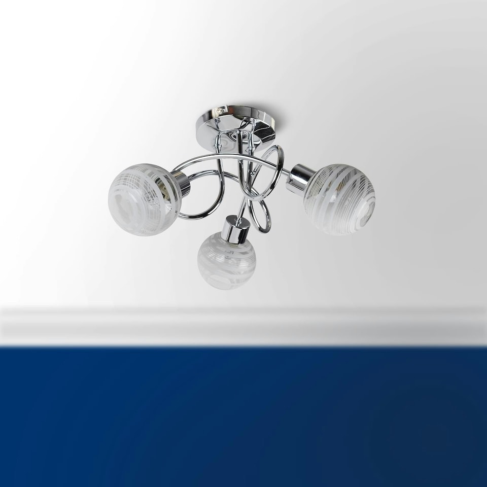 image 1 of First Choice Lighting Cafe Chrome with Striped Glass 3 Light Flush Ceiling Light Chrome | White