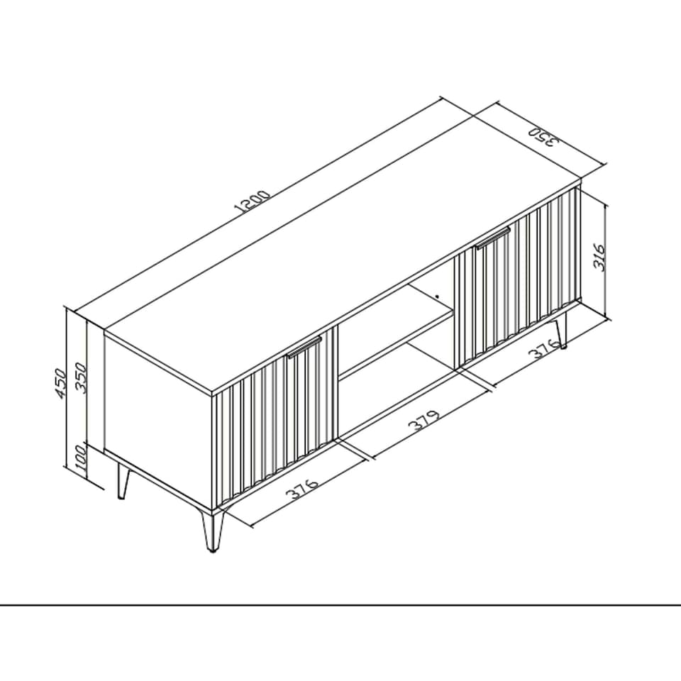 image 1 of Bold TV unit 120cm white ribbed fronts gold accents | White | One Size | 1