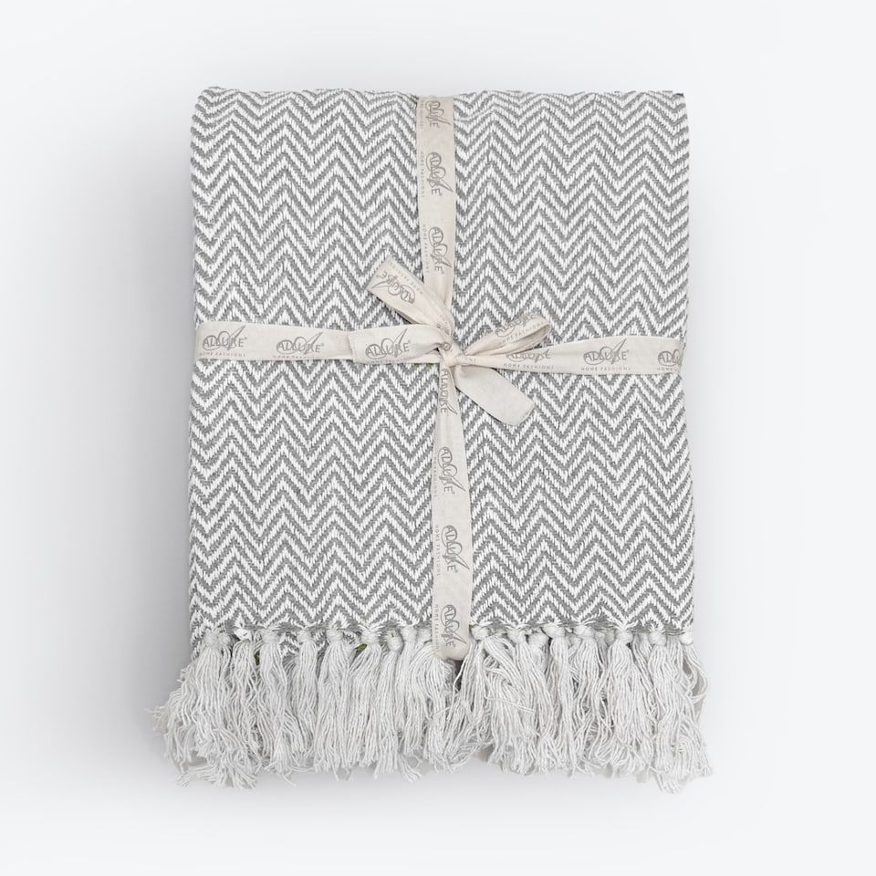 image 1 of Large Cotton Chevron Herringbone Sofa Throw Blanket - 150 x 200cm | Silver | Light Grey | One Size | 1