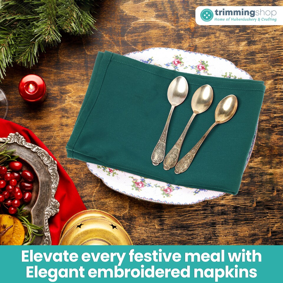 image 1 of 1pc Christmas Table Napkin Set with Festive Jingle Bell Embroidery - 20 Inch