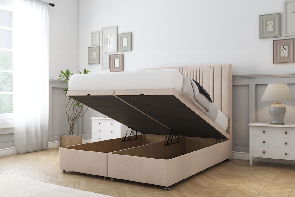 image 1 of Sloomy Kingsley Sand Naples Ottoman Bed Base With 54" Floor Standing Headboard 2'6 Small Single | Cream | Sand | Small Single | 1