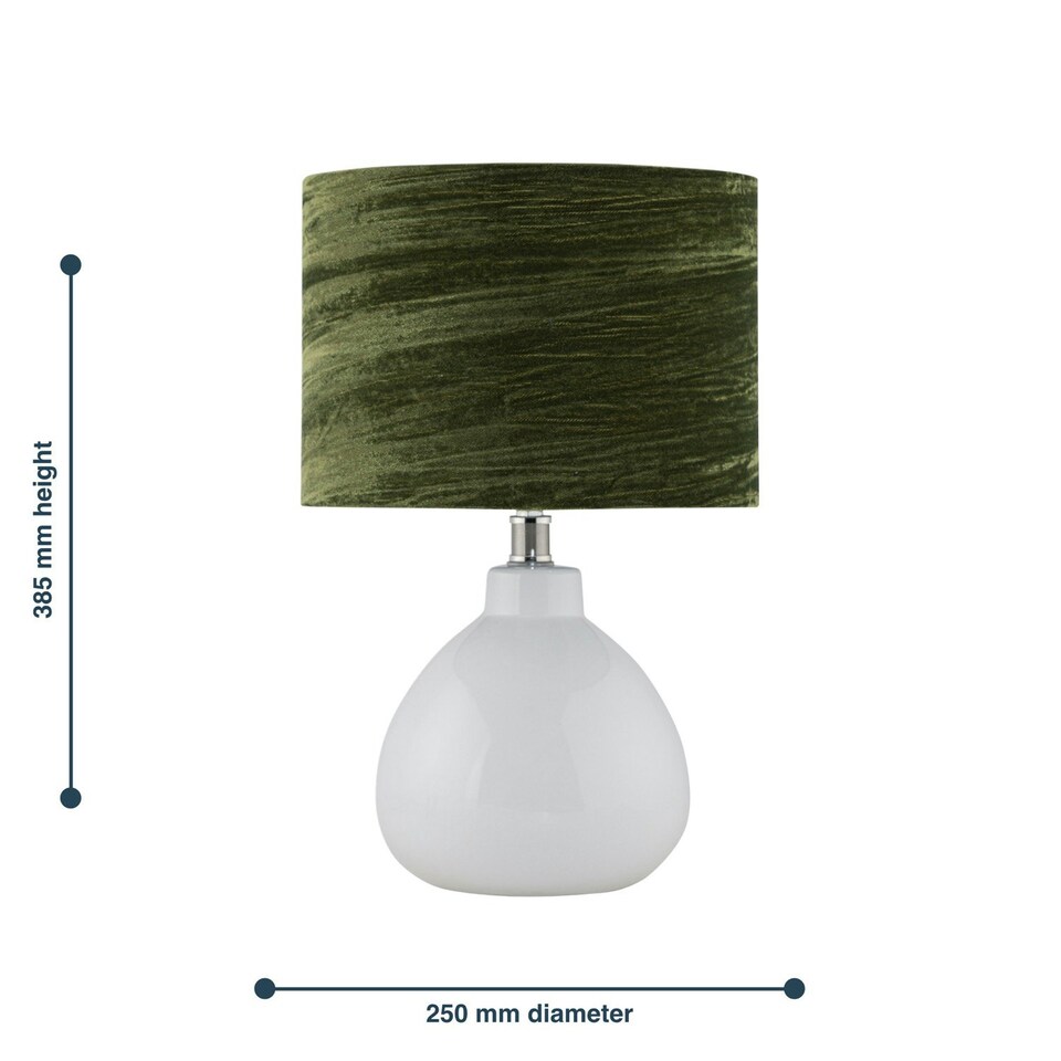 image 1 of First Choice Lighting Tuscan White Ceramic Lamp with Dark Green Crushed Velvet Shade White | Green
