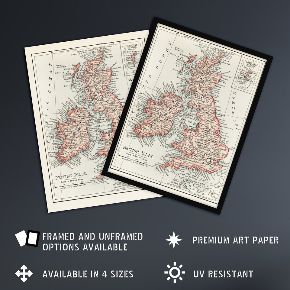 image 1 of 1900 British Isles Map Rand Mcnally Vintage Huge Wall Art Poster Print 24X32"