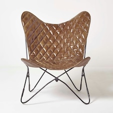 Homescapes Brown Leather Diamond Butterfly Chair Brown
