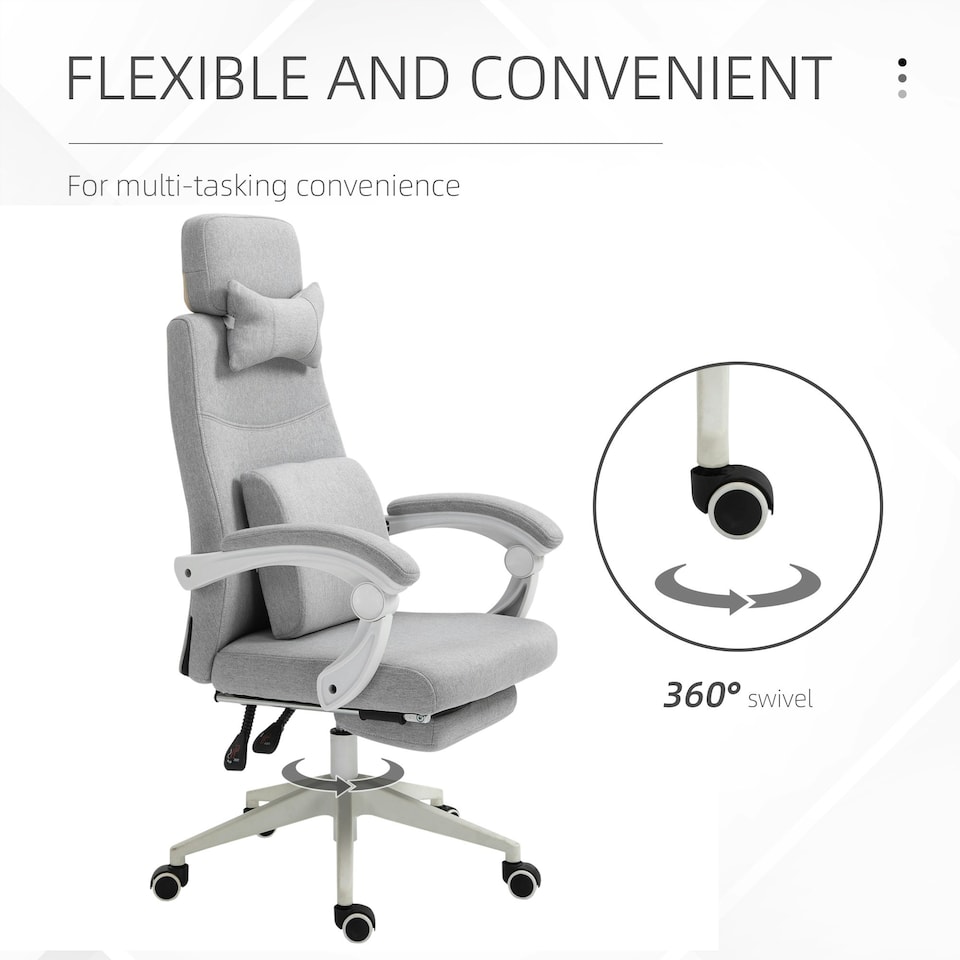 image 1 of Vinsetto Home Office Chair Reclining Computer Chair w/ Lumbar Support Grey
