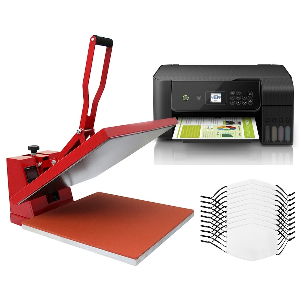 image 1 of 10 Sublimation Face Masks, Clam 38cm Heat Press & Eco Tank Printer