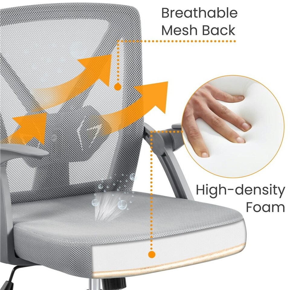 image 1 of Yaheetech Mesh Office Chair with 90° Flip-up Armrests | Grey | Full Grey