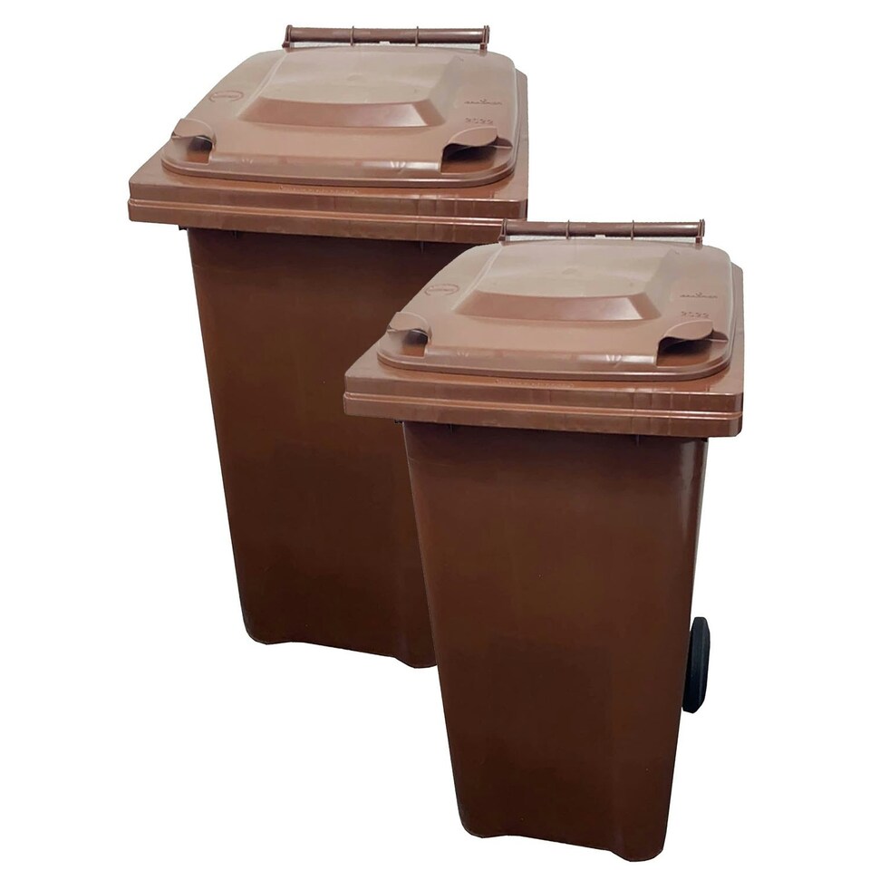 image 1 of Brown 140L Compact Sized Waste Recycling Wheelie Bins With Strong Rubber Wheels & Lid Brown