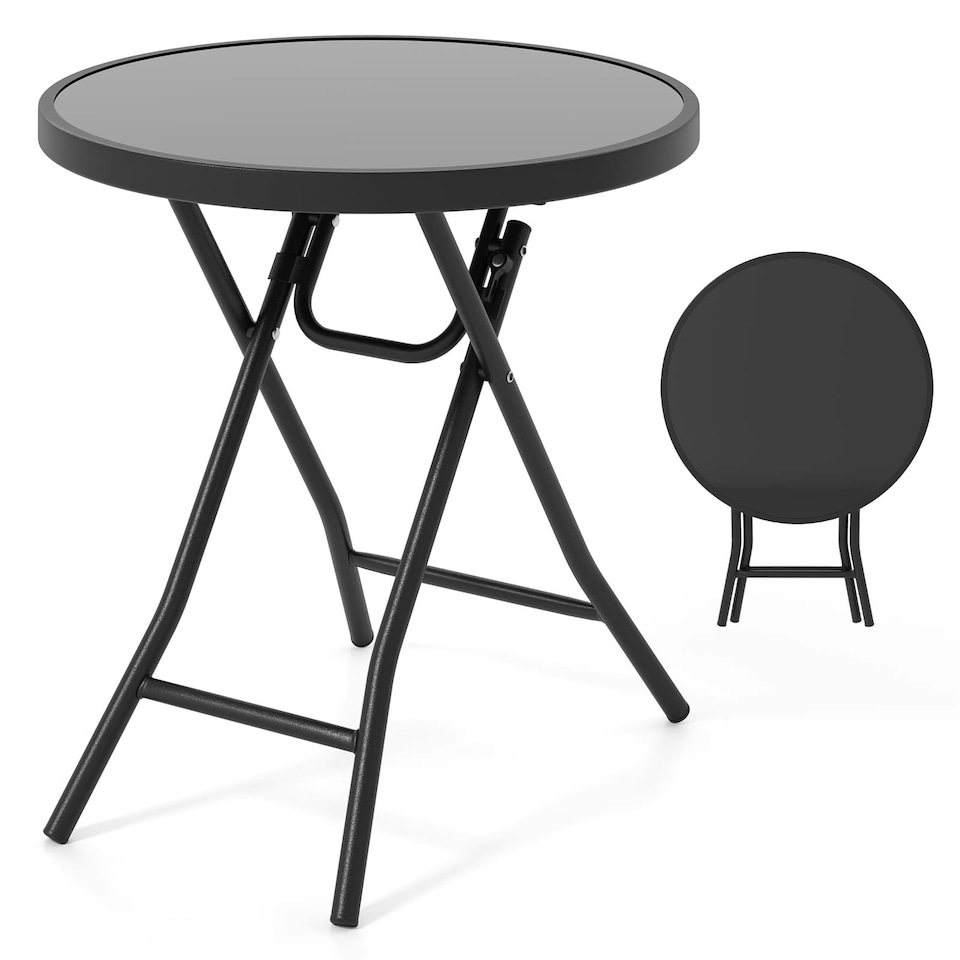 image 1 of COSTWAY Folding Glass Table Portable Patio Coffee Table Black