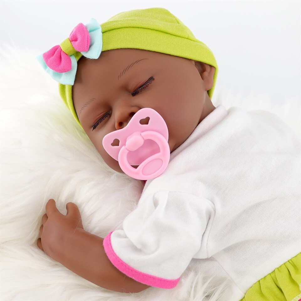 image 1 of BiBi Doll 20" Fay Ethnic Reborn Baby Doll Girl with Closed Eyes, Dummy & Bottle
