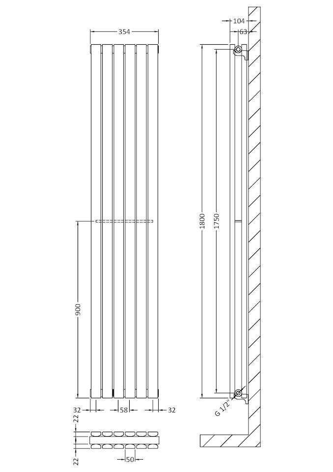 image 1 of Lucia Square Vertical Double Panel Radiator, 1800mm x 354mm Anthracite | Grey | Anthracite | 1