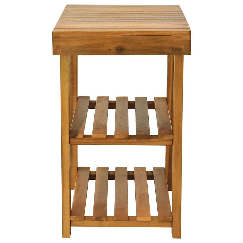 image 1 of HOMCOM 3-tier Shoe Rack Bench Acacia Wood Shoe Storage Organizer Teak 50x28x45cm