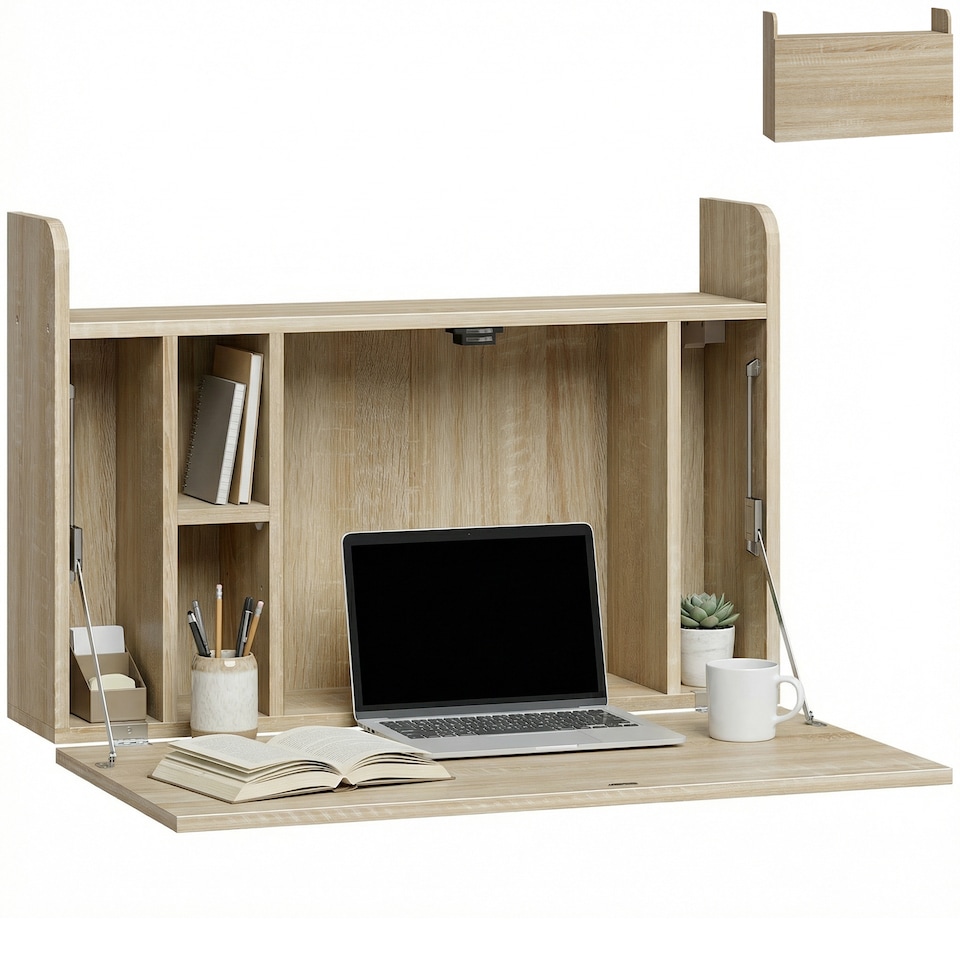 image 1 of HOMCOM Wall Mounted Table w/ Space Saving Storage Compartments
