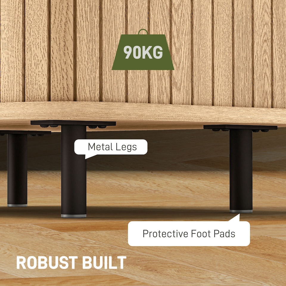 image 1 of HOMCOM Bedside Table, Nordic Side Table with Roller Shutter Style Sliding Doors and Metal Legs for Bedroom, Living Room, Oak Tone