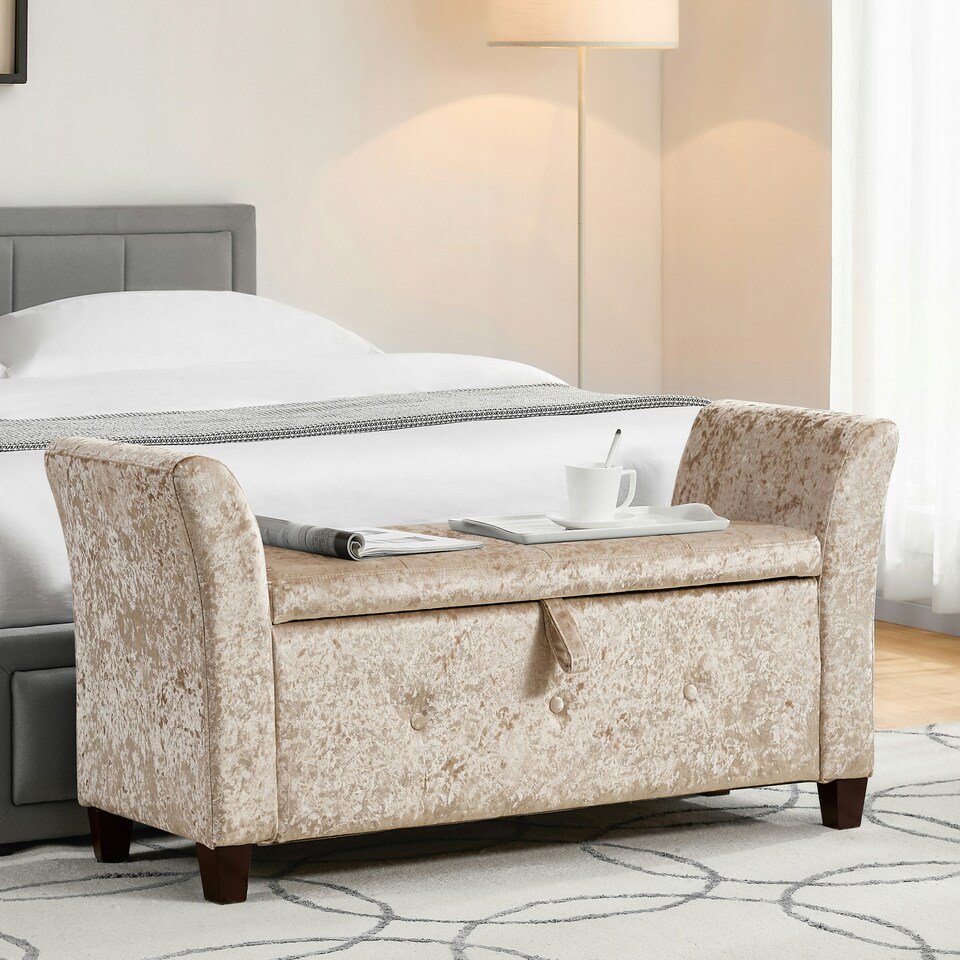 image 1 of Vida Designs Seville Storage Ottoman Bedroom Hallway Chest Bench, Crushed Velvet Champagne | Gold | Crushed Velvet Champagne | One Size