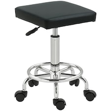 HOMCOM PU Leather Rolling Stool, Height Adjustable Salon Chair, Black Black | Black