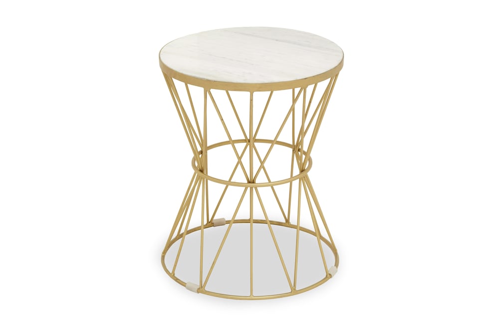 image 1 of Interiors by Premier Luxurious Side Table With Pinched Base, Gold Finish Bedside Table For Bedroom, Round Nesting Table | White