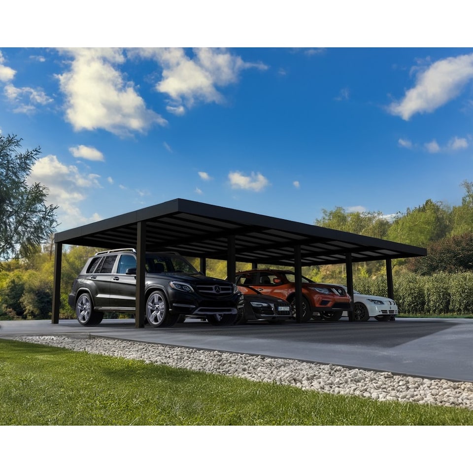image 1 of Oslo 20 x 40 Feet Carport Kit - Black Structure Grey polycarbonate Panels - L607.5 x W596.5 x H240.5 cm