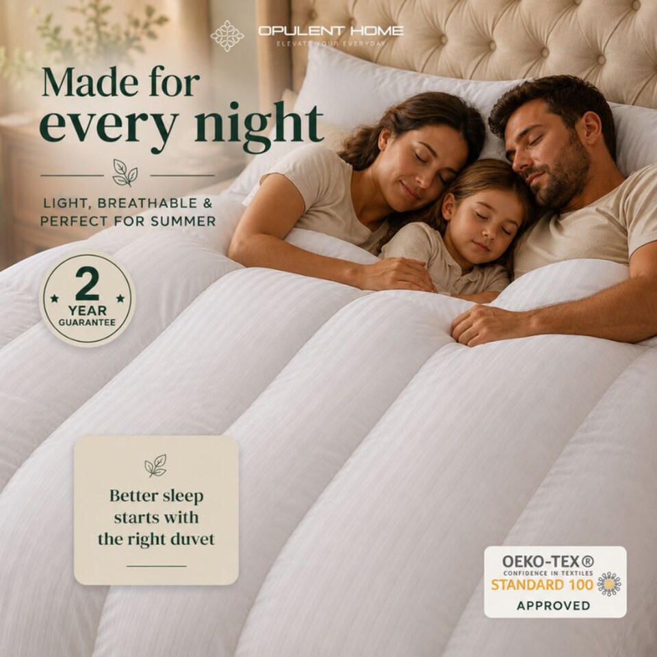 image 1 of Opulent Home Premium 4.5 Tog Summer Duvet - Anti-Allergy Hypoallergenic Hollowfibre Quilt-Double