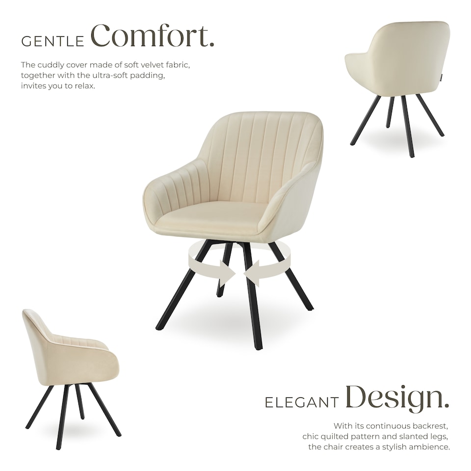 image 1 of Lounge Armchair Living Room Accent Chair 360 Swivel Slim Steel Legs Velvet Fabric | Cream | cream | 1