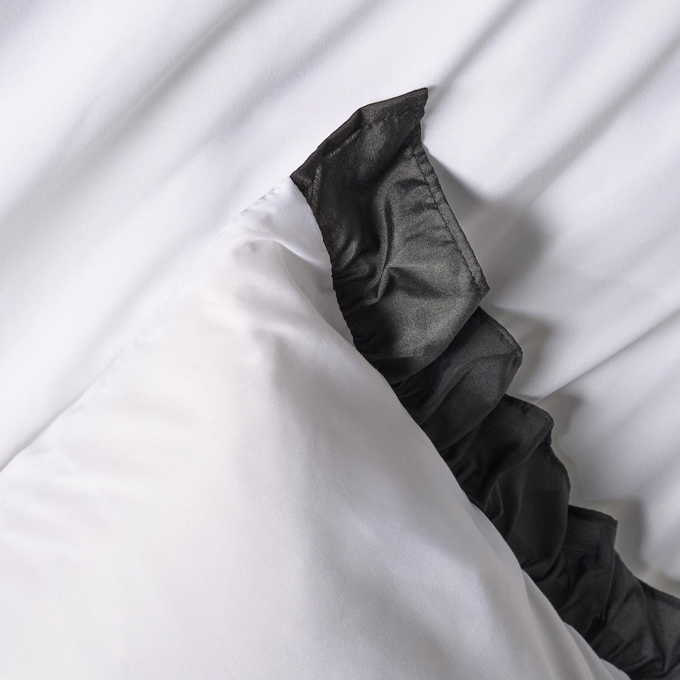image 1 of OHS Contrast Frill Edge Duvet Cover Set with Pillowcase Microfibre Bedding | White | White/Black | Single