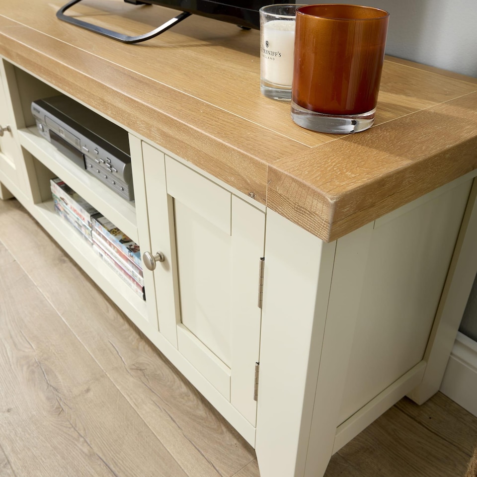 image 1 of 2 Doors 2 Shelves TV Stand Media Entertainment Storage Cabinet Wooden | White | White