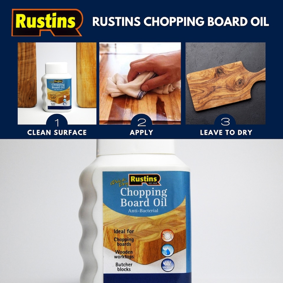 image 1 of Rustins Chopping Board Oil Clear Quick Dry Antibacterial Food Safe 250ml