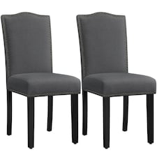 Yaheetech Set of 2 Modern Fabric Upholstered Dining Chairs Grey | Dark Grey