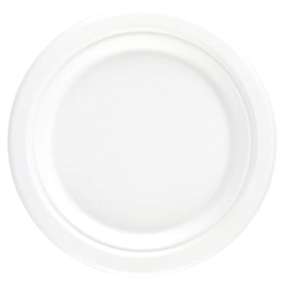 image 1 of White Round Compostable Bagasse Plates 26cm - Pack of 25
