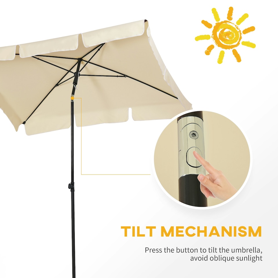 image 1 of Outsunny Aluminium Sun Umbrella Parasol Patio Rectangular 2M x 1.3M Beige