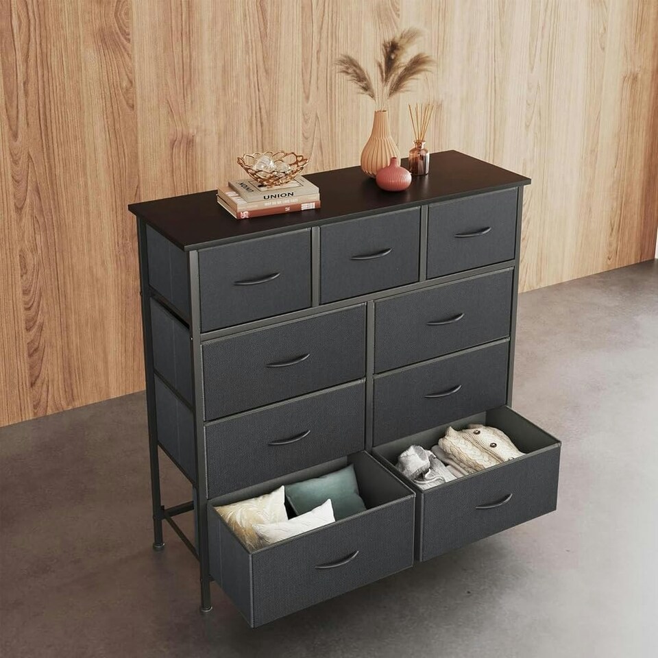 image 1 of Steel Frame Freestanding 9 Drawer Storage Cabinet, Storage Organizer for Bedroom Living Room - Grey